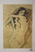 A FRAMED AND GLAZED LIMITED EDITION EGON SCHIELE ABSTRACT PRINT OF NUDE FIGURES 200/200 WITH
