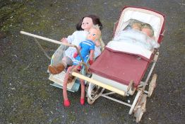 TWO VINTAGE DOLLS PRAMS AND CONTENTS, A/F