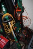 ELECTRIC GARDEN TOOLS TO INCLUDE A STRIMMER, HEDGE TRIMMER, FLYMO, CHAIN SAW, LEAF BLOWER ETC