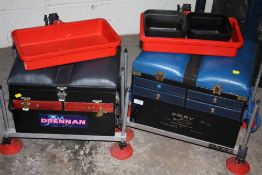 TWO FISHING BOX SEATS TO INC A KILEY EXAMPLE PLUS A SET OF WHEELS PLUS CONTENTS
