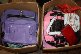 TWO LARGE BOXES OF LADIES HANDBAGS, SATCHELS ETC.
