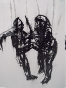 LLOYD AUSTINS (XXI). A contemporary charcoal image of two figures, unsigned, inscribed verso, framed