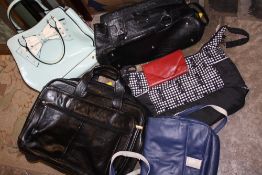 A LARGE BOX OF LADIES HANDBAGS ETC