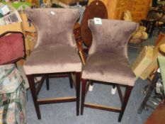 A NEAR PAIR OF MODERN UPHOLSTERED BAR STOOLS