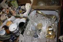 TWO BOXES OF GLASSWARE TO INCLUDE A SMALL END OF DAY GLASS FISH TOGETHER WITH TWO TRAYS OF
