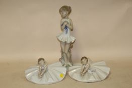 TWO NAO SEATED BALLERINA FIGURES TOGETHER WITH A LARGE NAO BALLERINA GIRL FIGURE, TALLEST 29 CM (3)