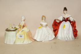 THREE ROYAL DOULTON LADY FIGURES COMPRISING MEDITATION HN2330, HEATHER HN2956 AND SARA HN2265