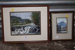 A SMALL FRAMED AND GLAZED WATERCOLOUR OF BLEA TARN BY BRIAN HURST TOGETHER WITH A PASTEL PICTURE