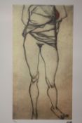 A FRAMED AND GLAZED LIMITED EDITION EGON SCHIELE PRINT OF A SEMI NUDE FIGURE 28/200 WITH CERTIFICATE