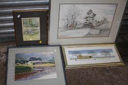 FOUR ASSORTED WATERCOLOURS TO INCLUDE 'BEETHAM IN LATE AUTUMN' BY STANLEY DAWSON, 'WALLOW BARROW