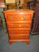 A YEW WOOD SMALL FOUR DRAWER CHEST H-72 W-45 CM