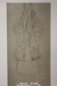 A FRAMED AND GLAZED LIMITED EDITION GUSTAV KLIMT SKETCH PRINT OF A LADY 56/200 WITH CERTIFICATE