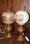 TWO CONVERTED COPPER OIL LAMPS