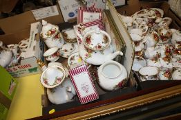 THREE TRAYS OF ROYAL ALBERT OLD COUNTRY ROSES CHINA AND CERAMICS TO INCLUDE TEA AND COFFEE POTS S/D