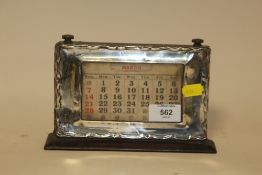 A VINTAGE HALLMARKED SILVER DESK CALENDAR A/F