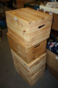 FOUR PINE LIDDED STORAGE BOXES