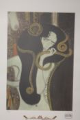 A FRAMED AND GLAZED LIMITED EDITION GUSTAV KLIMT MODERNIST PRINT OF A LADY 3/200 WITH CERTIFICATE