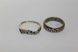 A HALLMARKED 9 CARAT GOLD GEM SET DRESS RING, TOGETHER WITH AN ETERNITY RING A/F APPROX WEIGHT - 4.