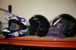 THREE CRASH HELMETS A/F
