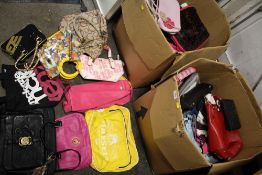 TWO LARGE BOXES OF MODERN LADIES HANDBAGS ETC.
