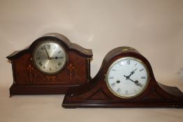 AN INLAID MAHOGANY MANTEL CLOCK, TOGETHER WITH A NAPOLEON HAT EXAMPLE (2)