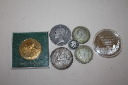 A BAG OF ASSORTED COINS TO INCLUDE AN 1844 VICTORIAN SILVER CROWN, HALLMARKED SILVER BATTLE OF CRETE