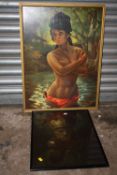 A RETRO JH LYNCH PRINT OF A LADY TOGETHER WITH ANOTHER