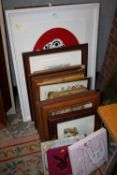 A LARGE QUANTITY OF PICTURES AND PRINTS TO INCLUDE NEEDLEWORK OF KING HENRY AND HIS WIVES, FRAMED