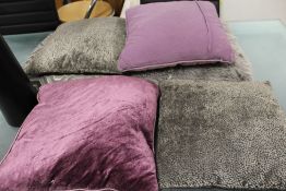 A BOX OF ASSORTED CUSHIONS AND A MODERN VASE