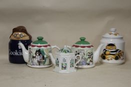 THREE WADE NOVELTY TEAPOTS TOGETHER WITH TWO WADE COOKIE JARS TO INCLUDE A TETLEY TEA EXAMPLE (5)