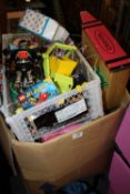 TWO BOXES OF HOUSEHOLD SUNDRIES TO INCLUDE LEGO TOYS