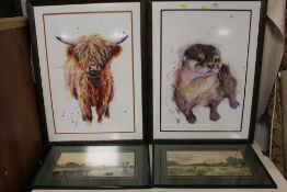 A PAIR OF FRAMED AND GLAZED WATERCOLOURS SIGNED E.L. CROSS 1900, TOGETHER WITH A PAIR OF SIGNED