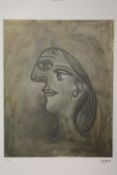 A FRAMED AND GLAZED LIMITED EDITION PICASSO ABSTRACT PORTRAIT STUDY PRINT 71/200 WITH BLIND STAMP
