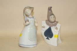 TWO NAO FIGURES OF A YOUNG GIRL HOLDING A PLANT POT AND A SPADE CARD EXAMPLE