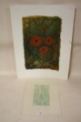 AN UNFRAMED MIXED MEDIA PICTURE ON PAPER OF FLOWERS, INDISTINCTLY SIGNED LOWER RIGHT, TOGETHER