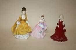 TWO ROYAL DOULTON FIGURES 'INVITATION' HN 2170 AND CORALIE HN 2307, TOGETHER WITH A COALPORT EXAMPLE