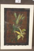 A FRAMED AND GLAZED WATERCOLOUR OF FLOWERS BY LESLIE MILLER (STAFFORDSHIRE ARTIST) SIZE 28 CM X 19