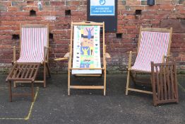 THREE VINTAGE STYLE FOLDING DECK CHAIRS