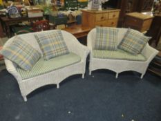 A PAIR OF WICKER CONSERVATORY SETTEES W-134 CM