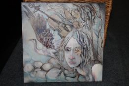 AN UNFRAMED OIL ON CANVAS ENTITLED 'GLAZZEIS CLOSED' BY MATT WELLS 2005 - SIZE - 46CM X 46CM