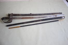 A 19TH CENTURY INFANTRY DRESS SWORD with part etched blade and VR cypher, along with a sword blade