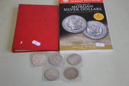 US SILVER DOLLARS 1923 X 3, 1925 AND A 1995 1OZ ROUND, together with modern dollars etc