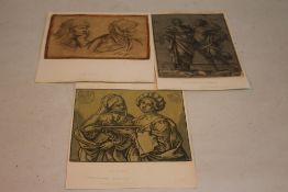 THREE PRINTS AFTER GUIDO RENI - one etching of two figures, bottom left is 