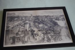 A FRAMED GEORGE PHOENIX PRINT OF WEST PARK EXHIBITION, WOLVERHAMPTON, 1902, signed lower right in