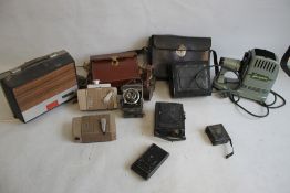 A TRAY OF ASSORTED PHOTOGRAPHIC EQUIPMENT to include a Bell & Howell 624EE, a Fanti-Liesegang,