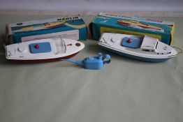 TWO BOXED SUTCLIFFE MODEL ELECTRIC METAL SPEEDBOATS - 'Kestrel' in blue and white (no key) and '