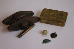 A WWI PRINCESS MARY GIFT TIN, and a Trench Art model of a tank