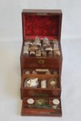 A VICTORIAN MEDICINE CHEST, with fitted interior, top section containing 16 original glass
