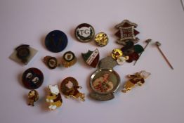 A GROUP OF ENAMEL AND OTHER BADGES, to include Robertsons jam, Butlins trade union, Rupert Bear etc