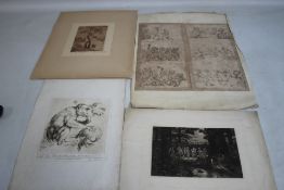 ENGRAVING AFTER CARRACCI OF A MONKEY ON A MAN'S SHOULDER, dated 1736, together with a set of six